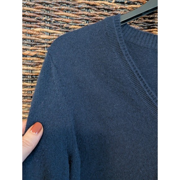 Pure Collection 100% Cashmere V Neck Sweater Women 8 / 10 Long Blue Minimalist - Picture 7 of 9